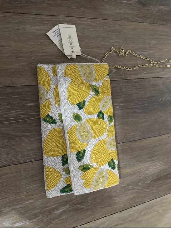 T.J.Maxx Handbags - T.J.Maxx Beaded Lemon Print Clutch in Yellow, White, Green